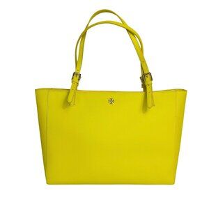 Tory Burch Saffiano Leather York Dual Buckle Dual Strap Tote in Sunshine - New